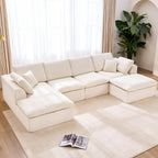 137.8" U Shaped Sectional Couch with Movable Ottoman