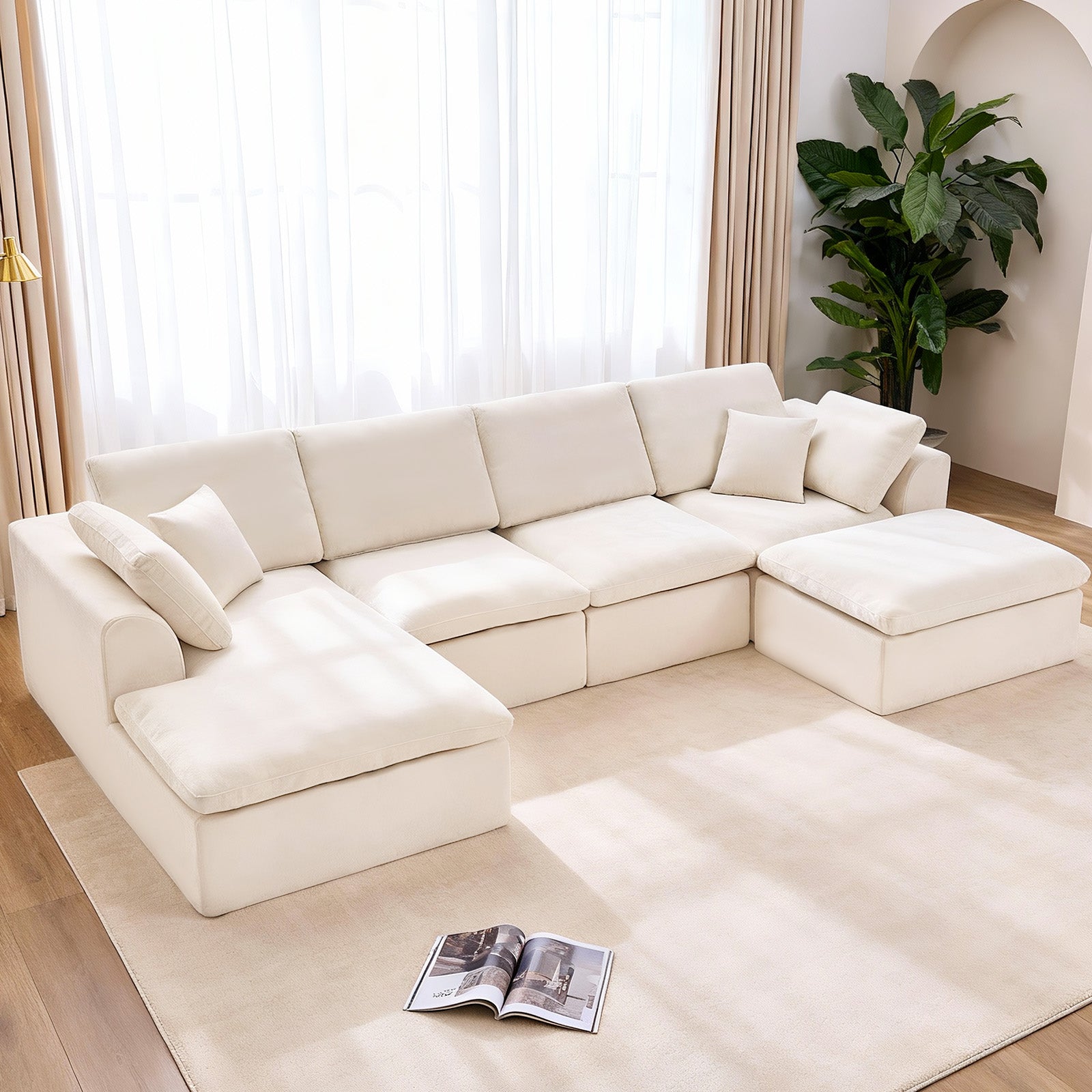 137.8" U Shaped Sectional Couch with Movable Ottoman