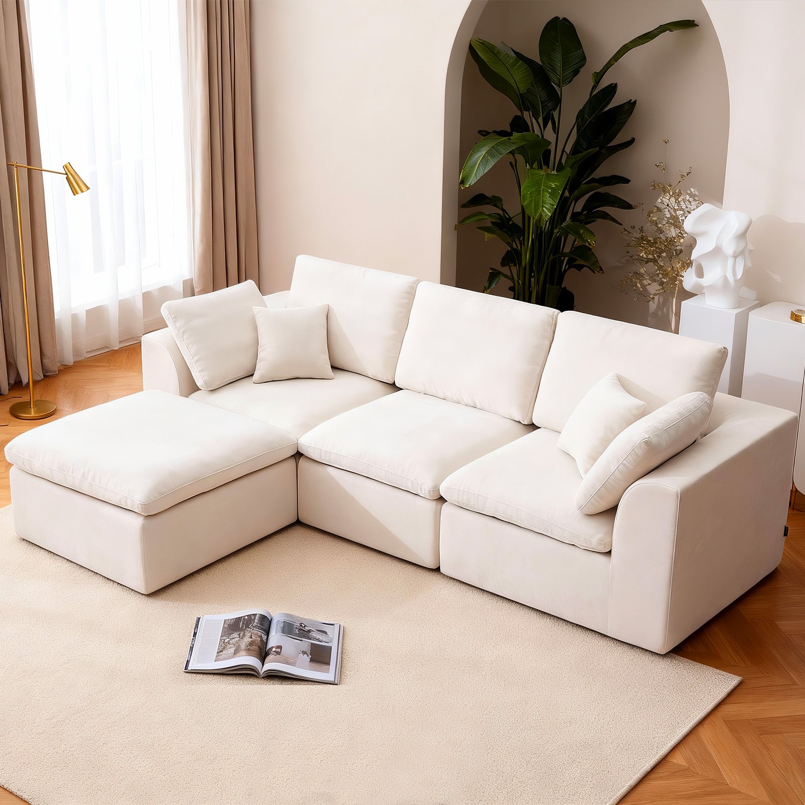 110.24" Convertible L Shaped Boneless Couch with Ottoman