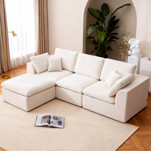 110.24" Convertible L Shaped Boneless Couch with Ottoman