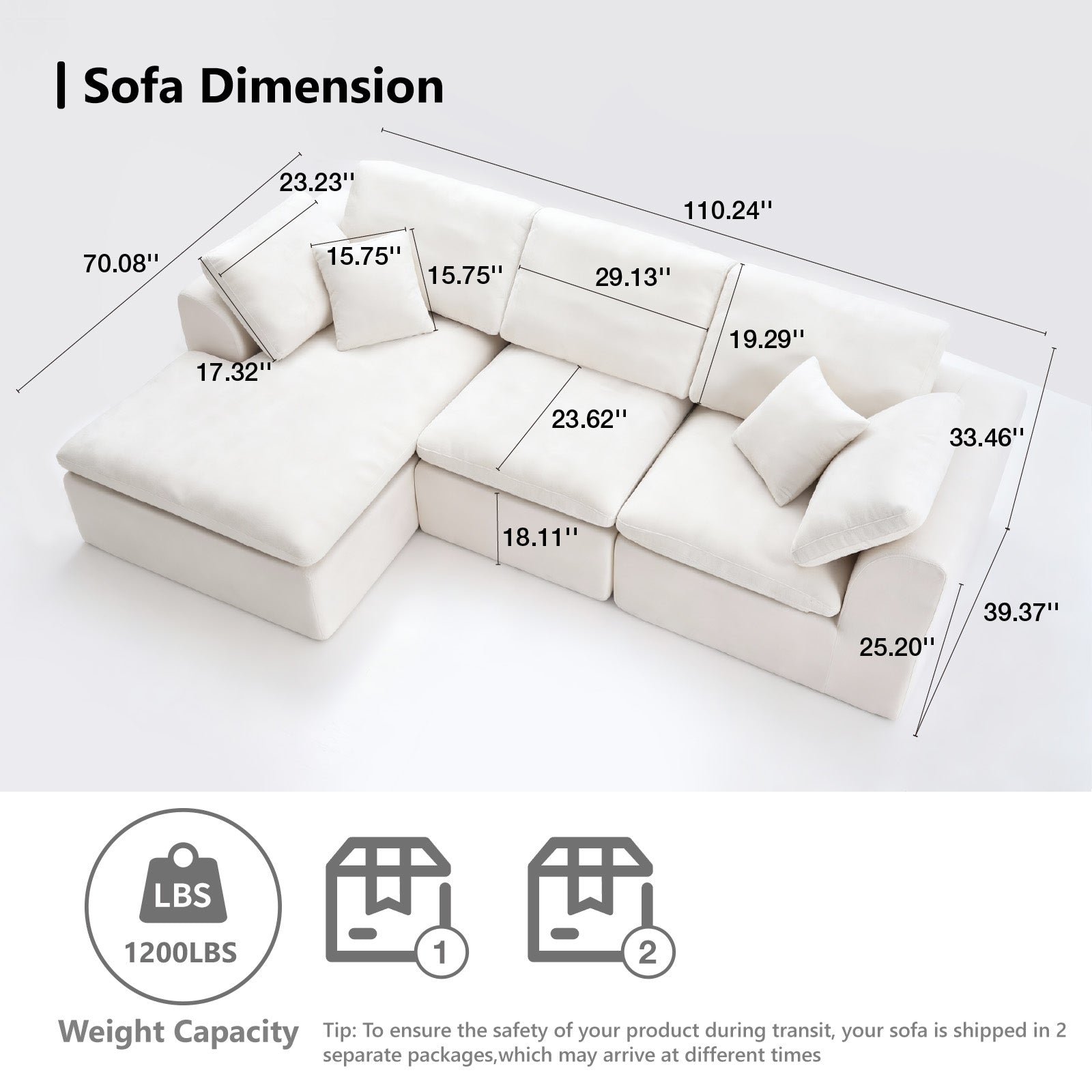 110.24" L Shaped Sectional Couch