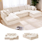 137.8" U Shaped Sectional Couch with Movable Ottoman