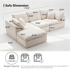 110.24" Convertible L Shaped Boneless Couch with Ottoman