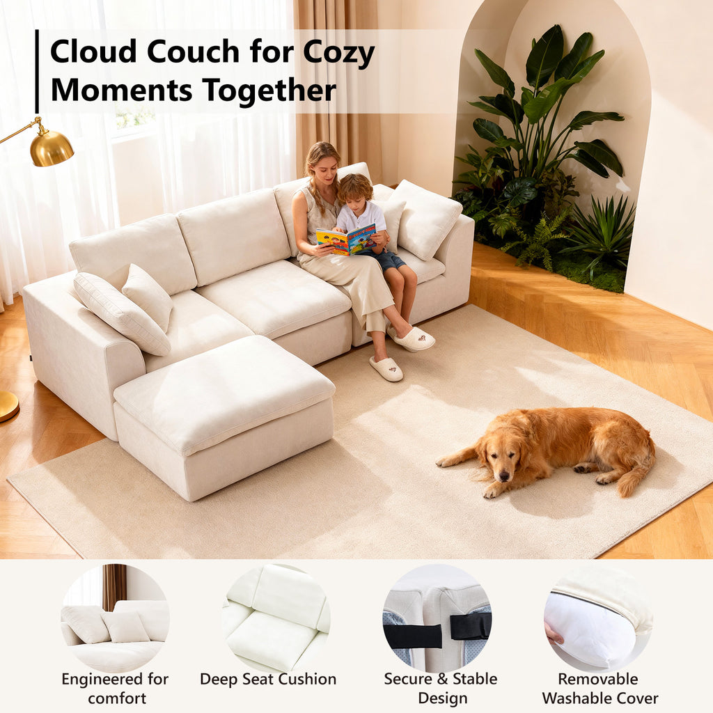 110.24" Convertible L Shaped Boneless Couch with Ottoman