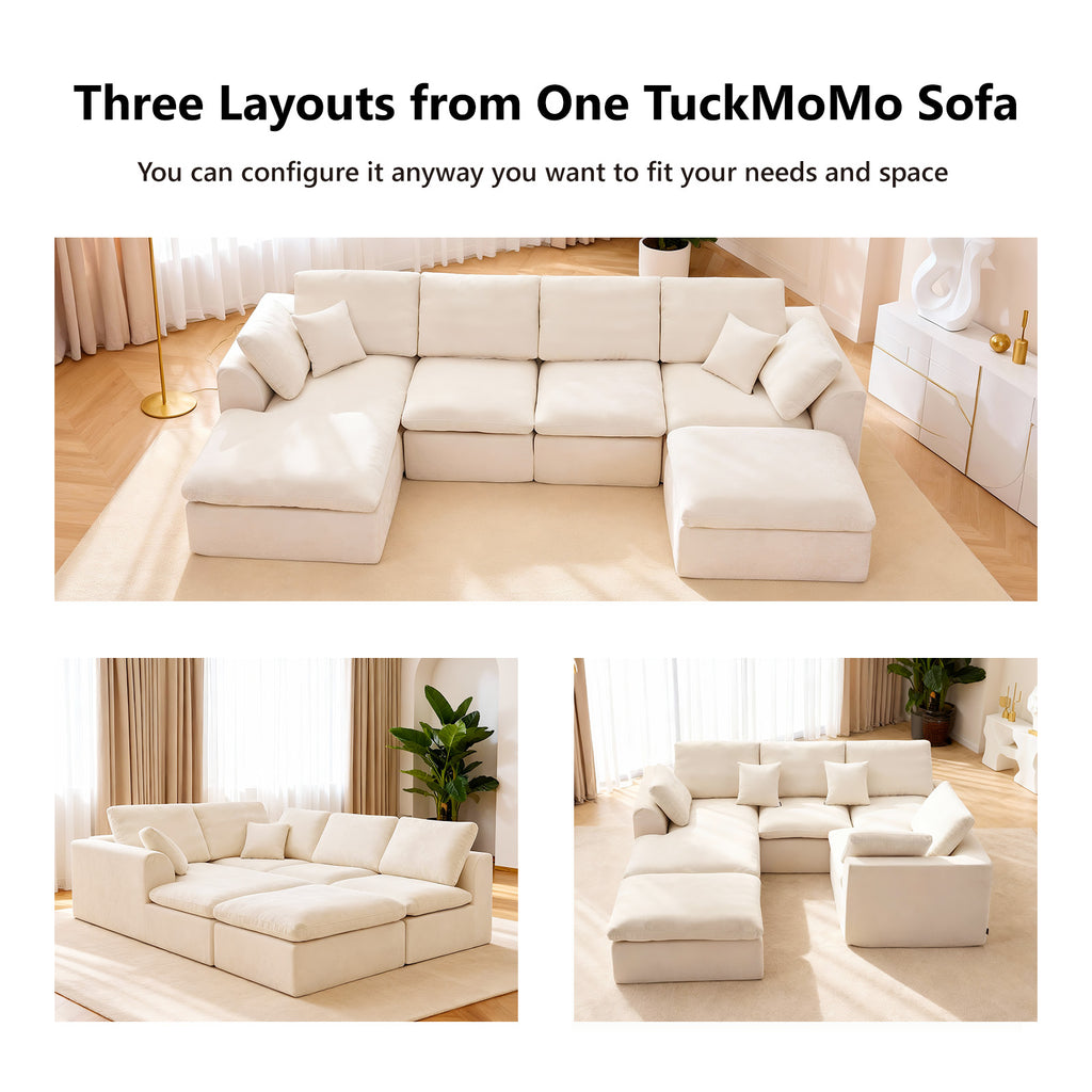 137.8" U Shaped Sectional Couch with Movable Ottoman