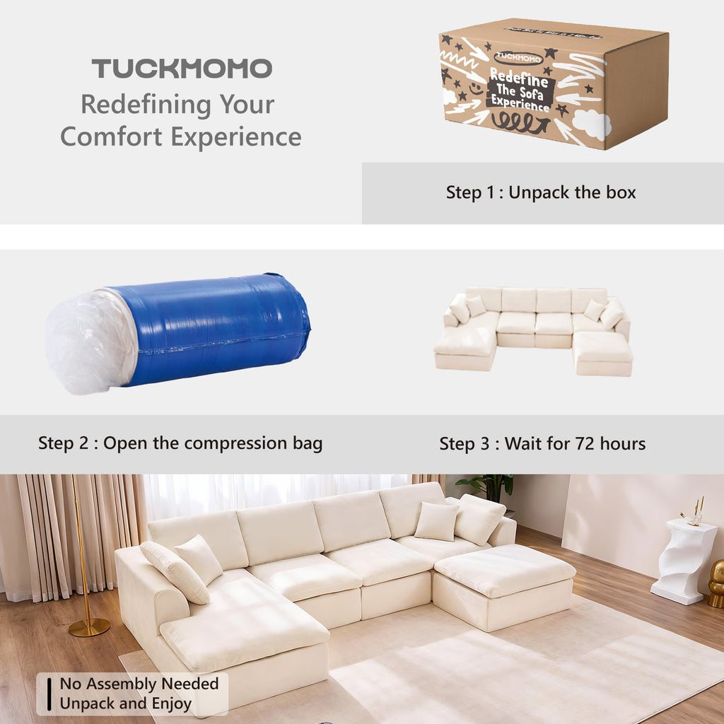 137.8" U Shaped Sectional Couch with Movable Ottoman