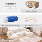 137.8" U Shaped Sectional Couch with Movable Ottoman